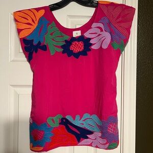 J.Marie Embroidered Top, hot pink, XSmall